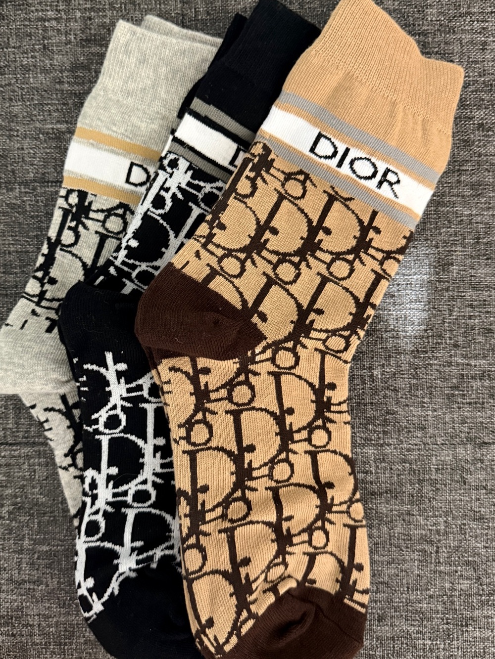 Unisex Beige Logo Crew Socks - Pack of three